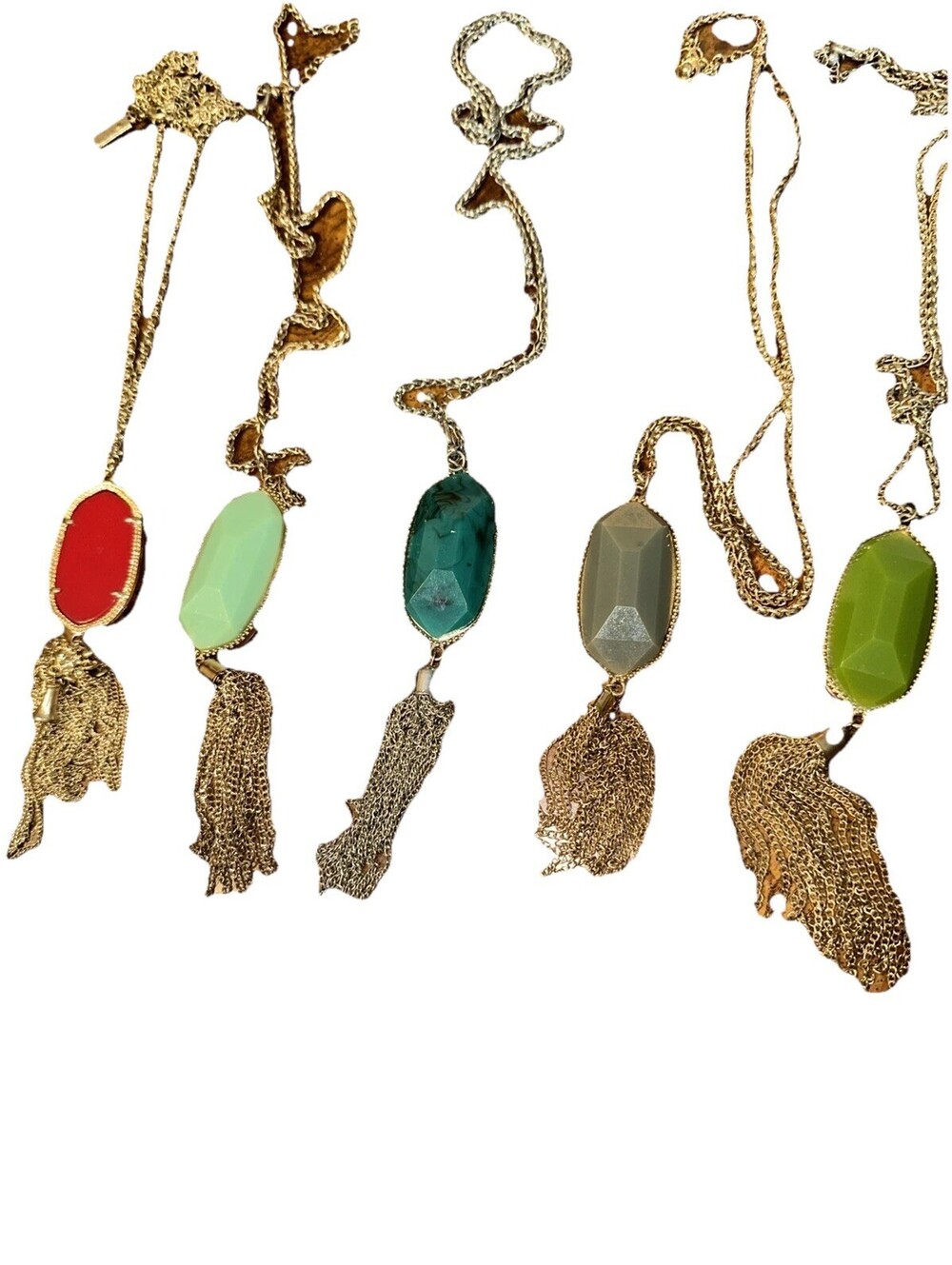 Vintage Y2K Fashion Necklace Lot 5 Tassel Lariat Gold Tone Boho Statement